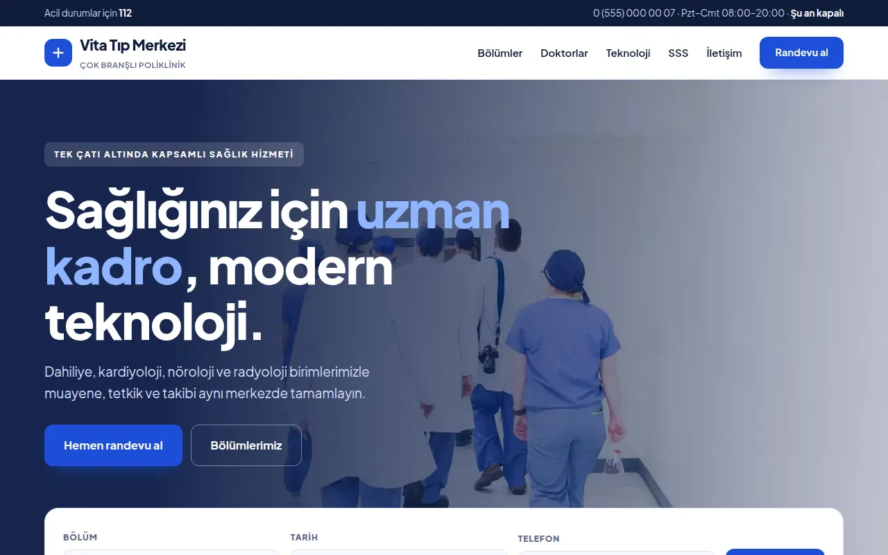 Poliklinik & Tıp Merkezi Web Sitesi — Vita Tıp Merkezi